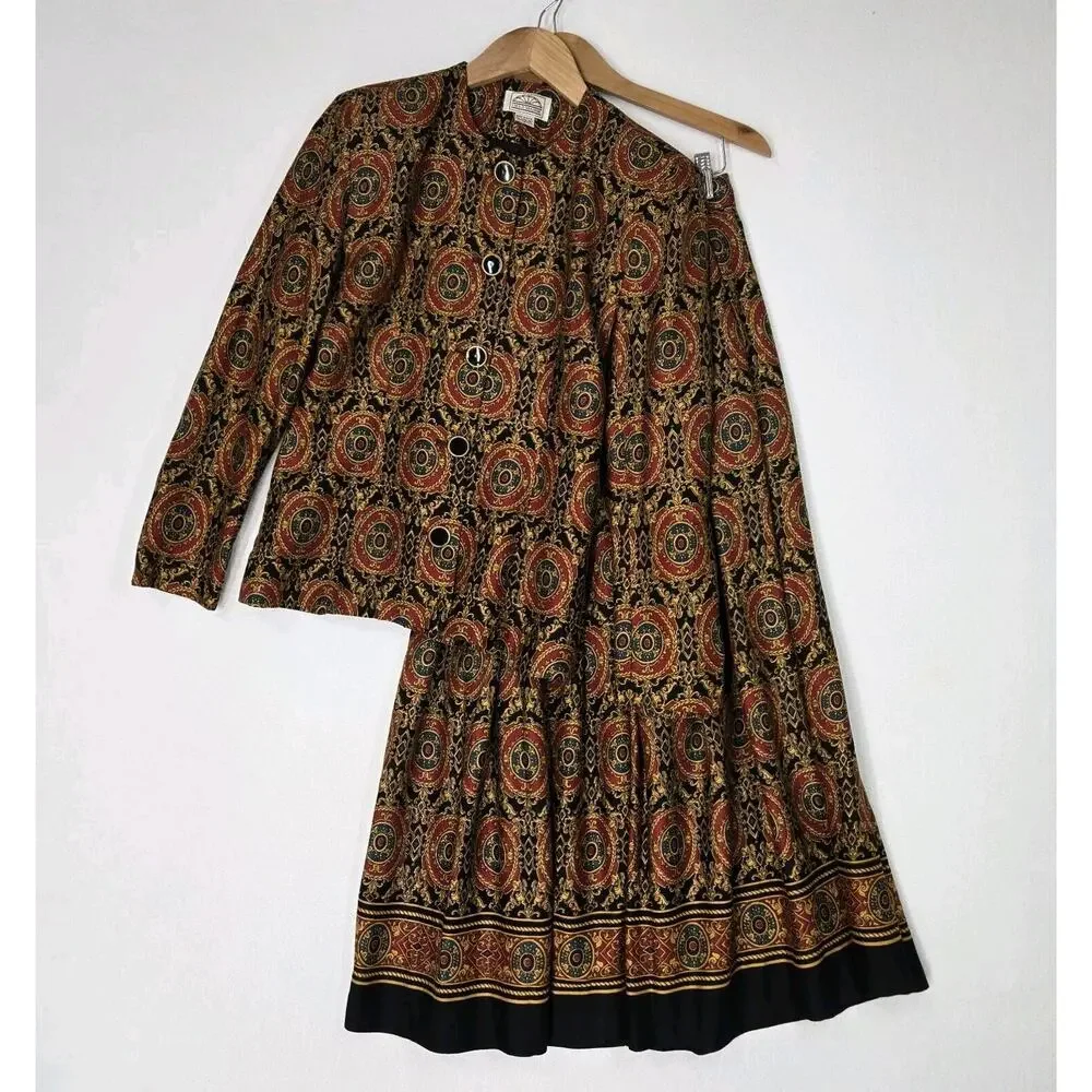VTG Field Manor 2 pc Skirt Set Top/Jacket Maxi Skirt Vtg Sz 10* Multicolor READ